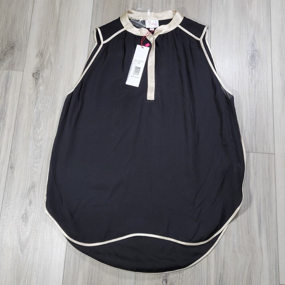 Parker Top Women's Small Black Sleeveless Henley Snap Button 100% silk New